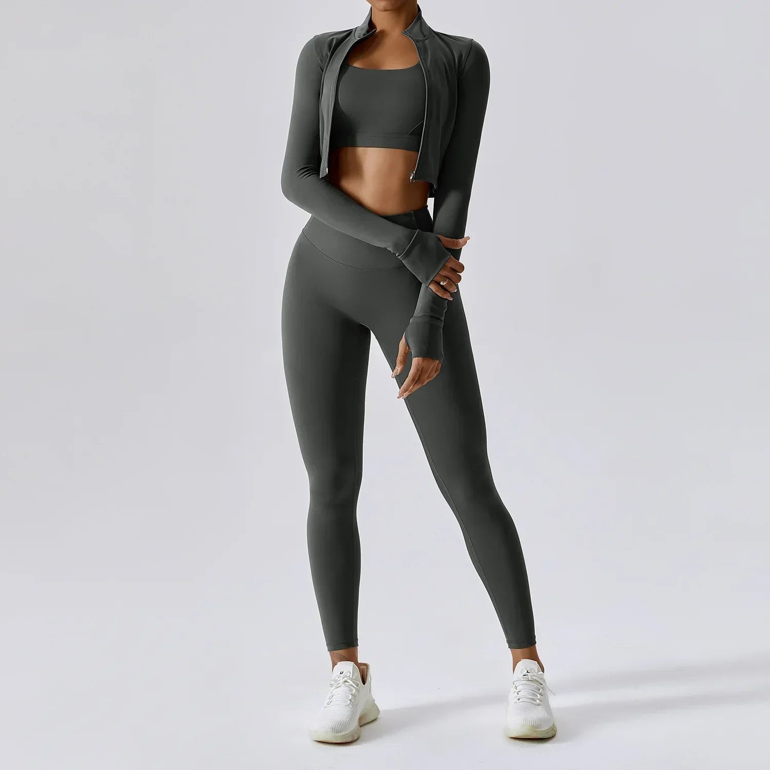 Jolee | 3-Delige Sportset Dames - Cropped Vest, Sport BH en High-Waist Legging