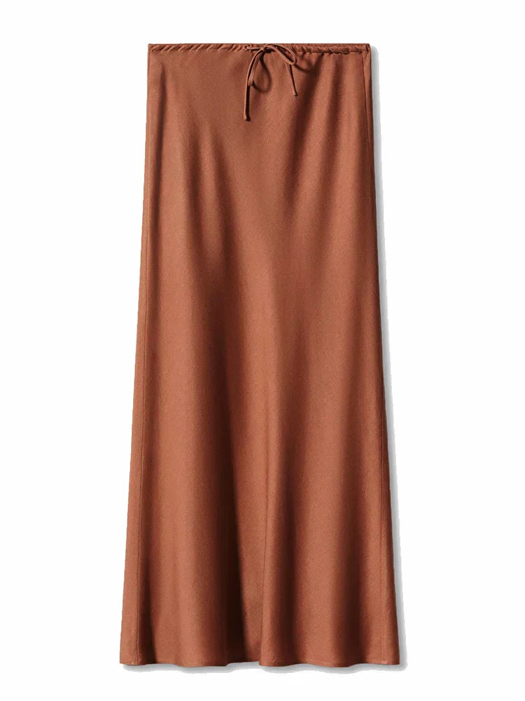Cherisse | Dames Maxi Rok Satijn Verstelbare Taille Elegante Flow