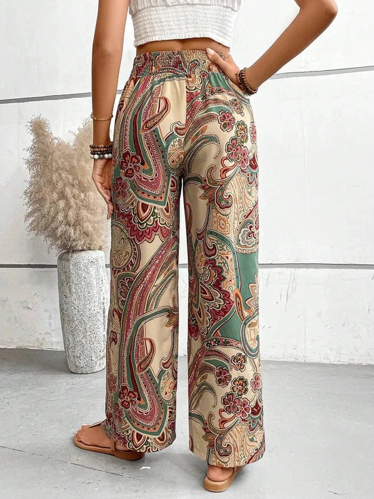 Janna | Zomerse Dames Broek met Hoge Taille en Wijde Pijpen