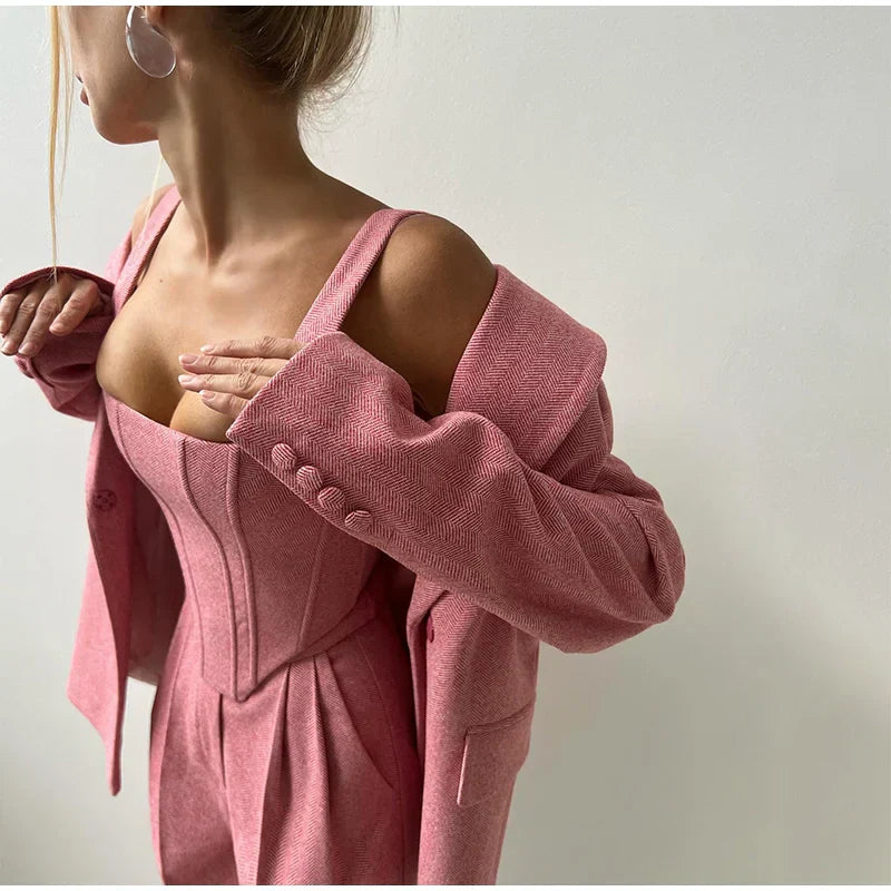 Comfy 3-Delige Set voor Dames - Blazer, Broek en Corset Top