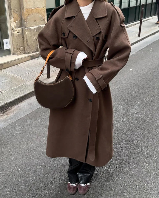 Grace | Luxe Wol Trenchcoat met Ceintuur Dames – Double Breasted Winterjas