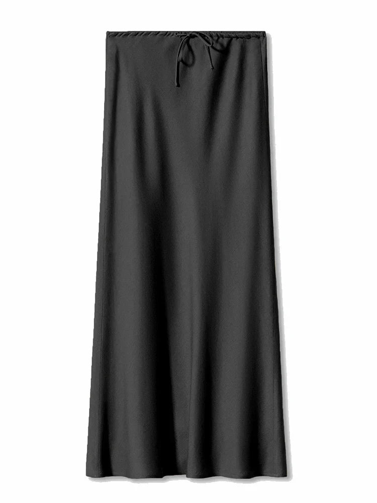 Cherisse | Dames Maxi Rok Satijn Verstelbare Taille Elegante Flow