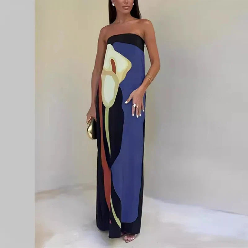 Estrella | Luxe Strapless Maxi Jurk met Print