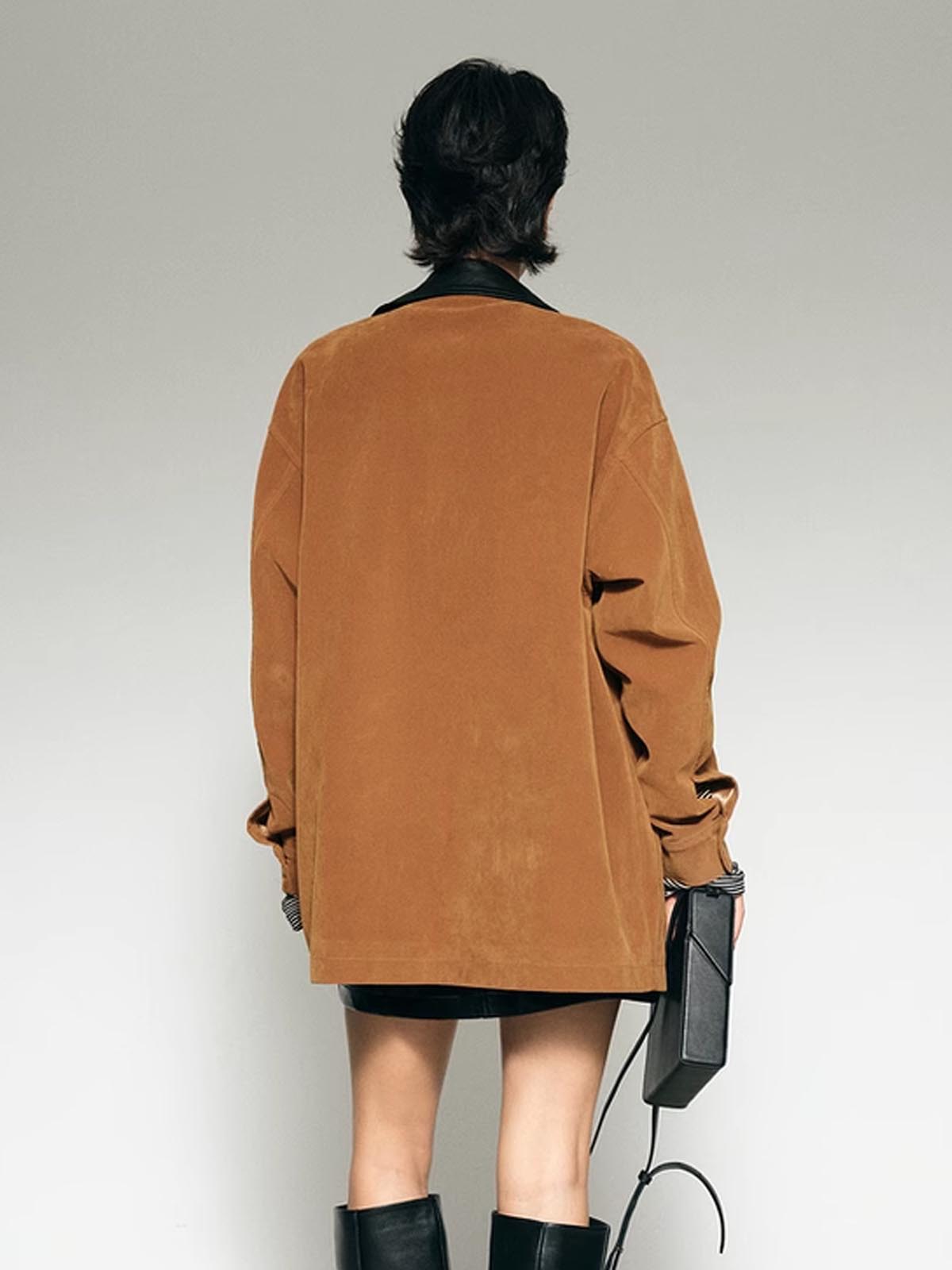 Monde | Oversized Winterjas Dames - Suède met Contrastkraag, Lichtgewicht