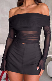 Daya | Mesh Off-Shoulder Top Dames – Elegant & Luchtig