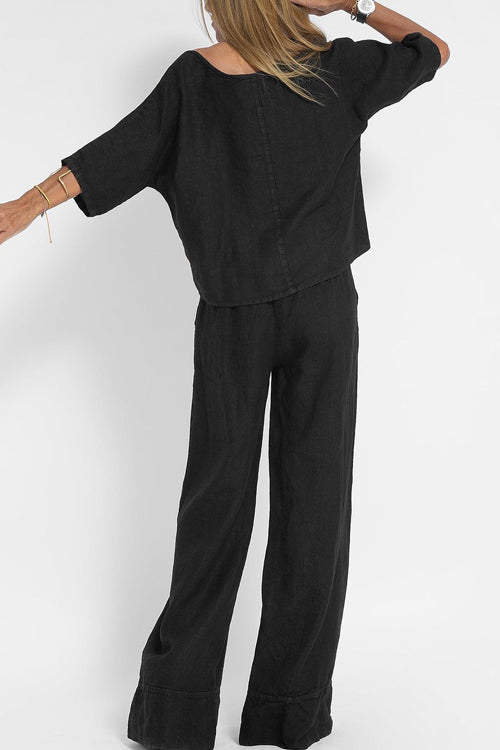 Dames 2 stuks retro plus size katoen en linnen hemd pak hoge taille broekpak top broek lange mouwen kleding dames zwart, A, XXL Dames 2 stuks retro plus size katoen en linnen hemd pak hoge taille broekpak top broek lange mouwen kleding dames zwart, A, XXL