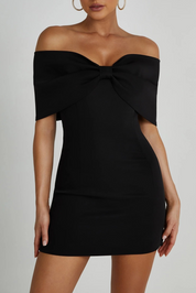 Sophie | Dames Mini Jurk - Zwart Off-Shoulder met Strik, Elegant 0