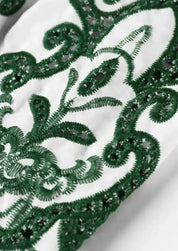 Amalia | Lange Katoenen Zomerjurk met Open Rug – Wit-Groen