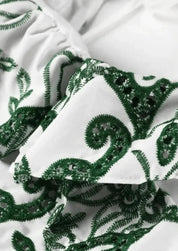 Amalia | Lange Katoenen Zomerjurk met Open Rug – Wit-Groen