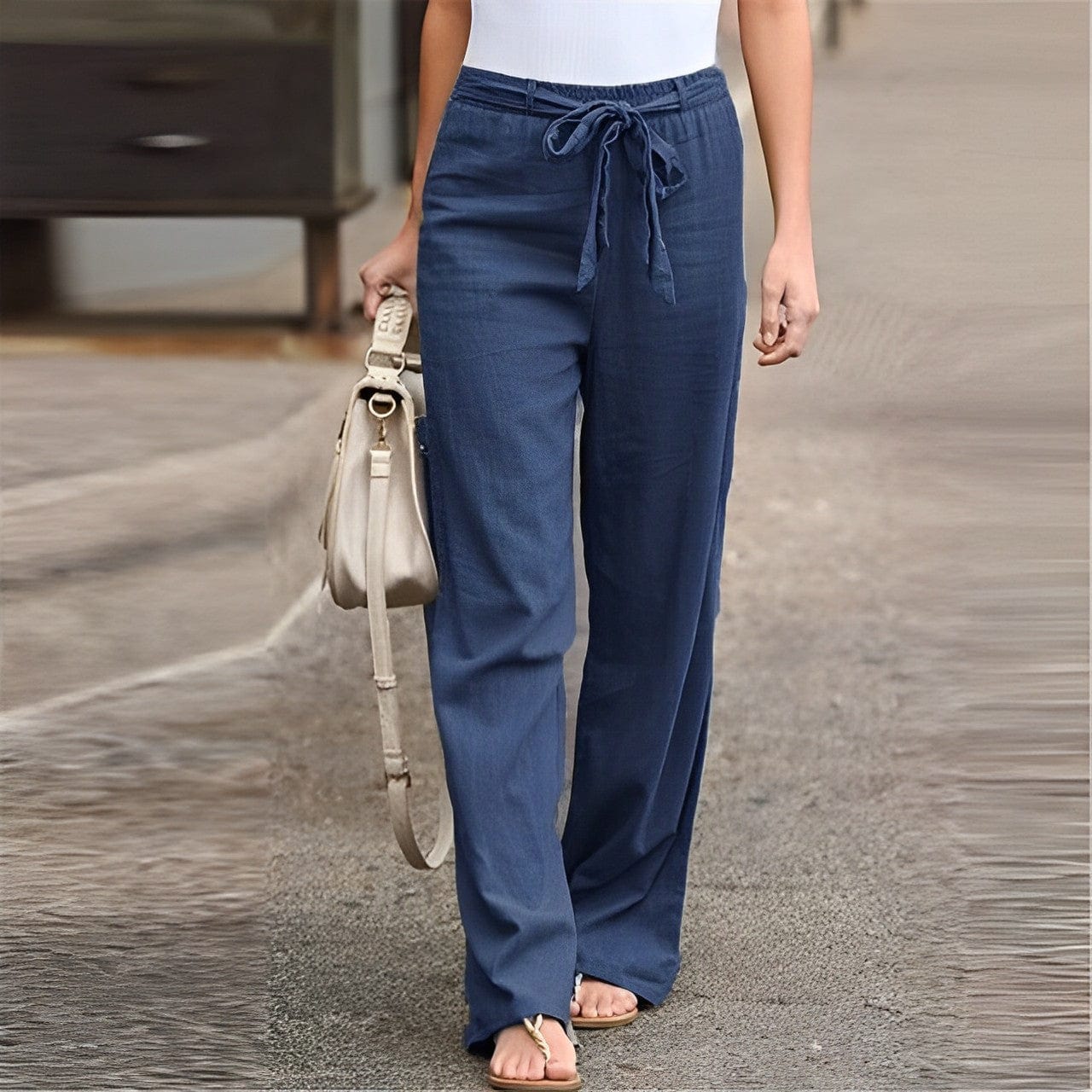 Elle | Linnen Broek met Elastische Taille