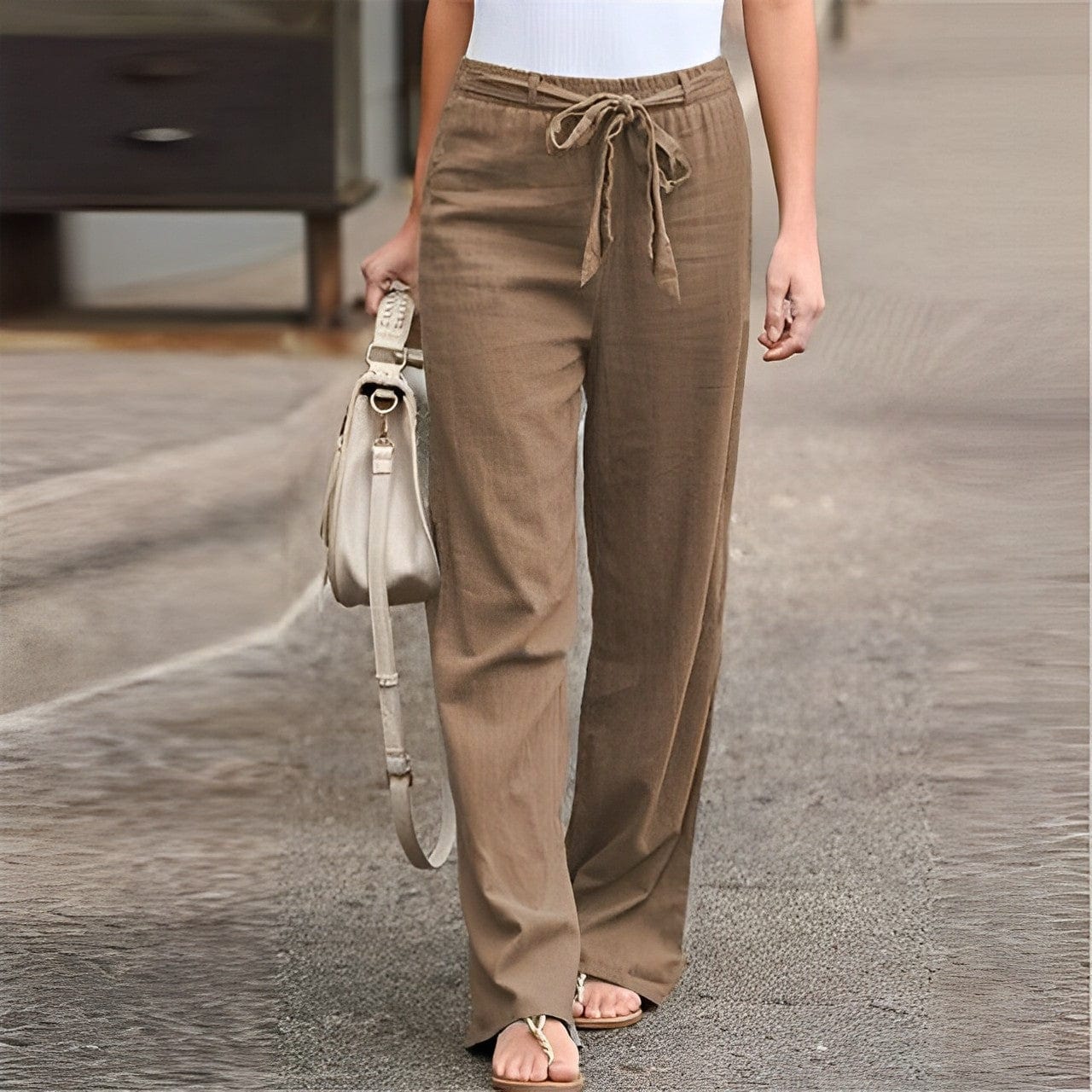 Elle | Linnen Broek met Elastische Taille