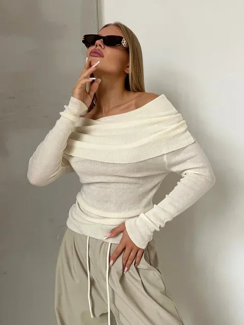 Elegante Off-Shoulder Top met Lange Mouw