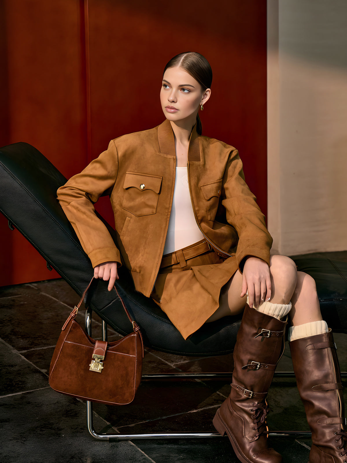 Clemente | Suede Tussenjas met Rits Dames - Regular Fit