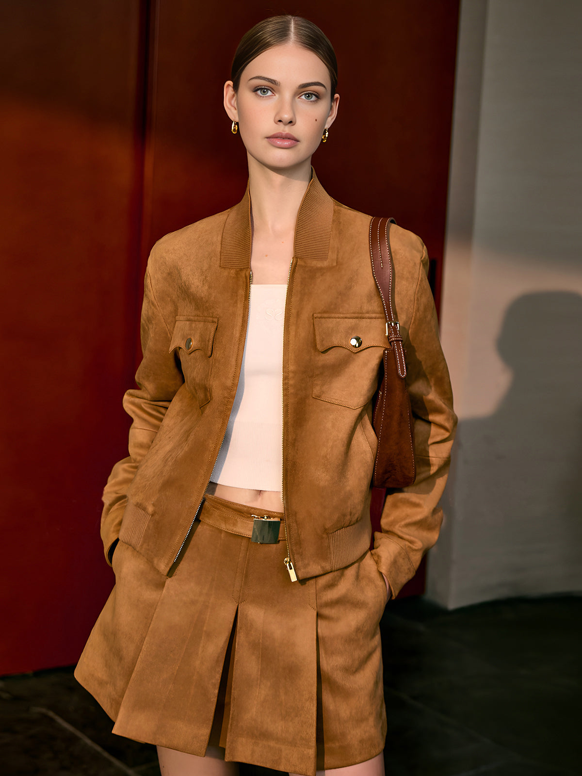 Clemente | Suede Tussenjas met Rits Dames - Regular Fit