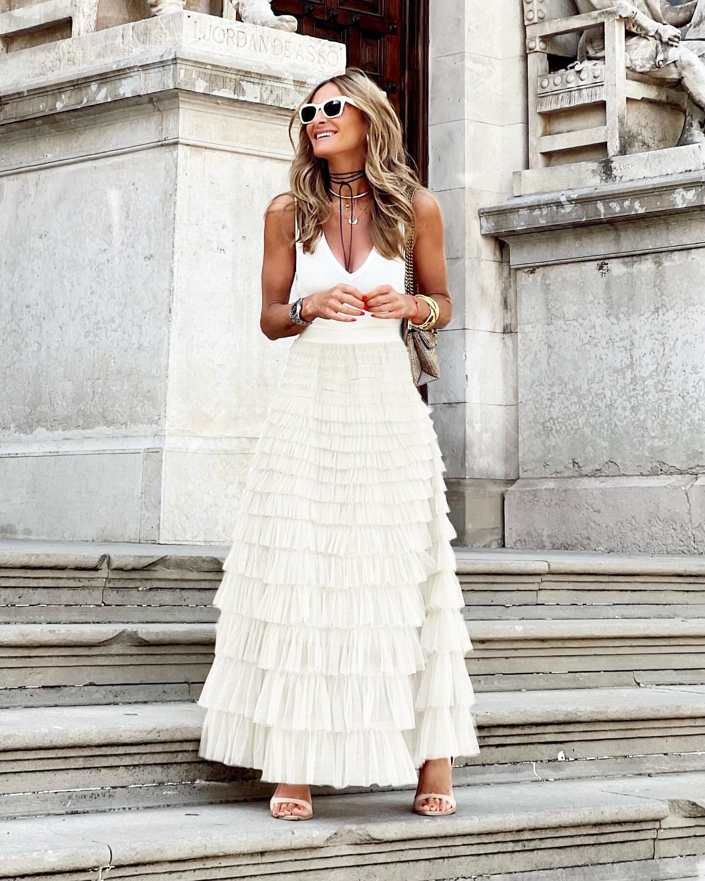 Tule Maxi Rok met Elastische Tailleband
