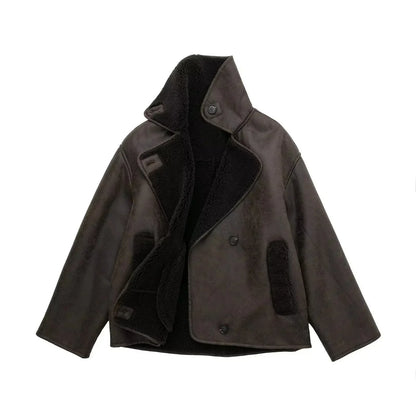 Aira | Biker Look Winterjas met Teddy Voering – Warm & Stoer