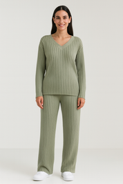 Talia | Tweedelige Loungewear Set Dames - Zachte Stof met V-hals Trui