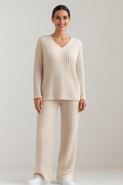 Talia | Tweedelige Loungewear Set Dames - Zachte Stof met V-hals Trui