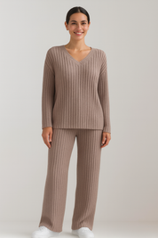 Talia | Tweedelige Loungewear Set Dames - Zachte Stof met V-hals Trui