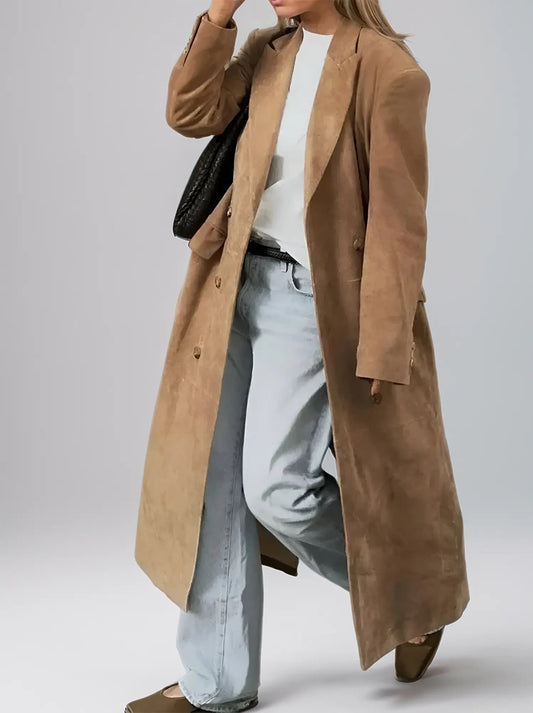 Alison | Lange Trenchcoat met Revers voor Dames - Elegante Drape Jas