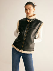 Vilita | Teddy Gevoerd Vest Dames - Faux Leren & Warm