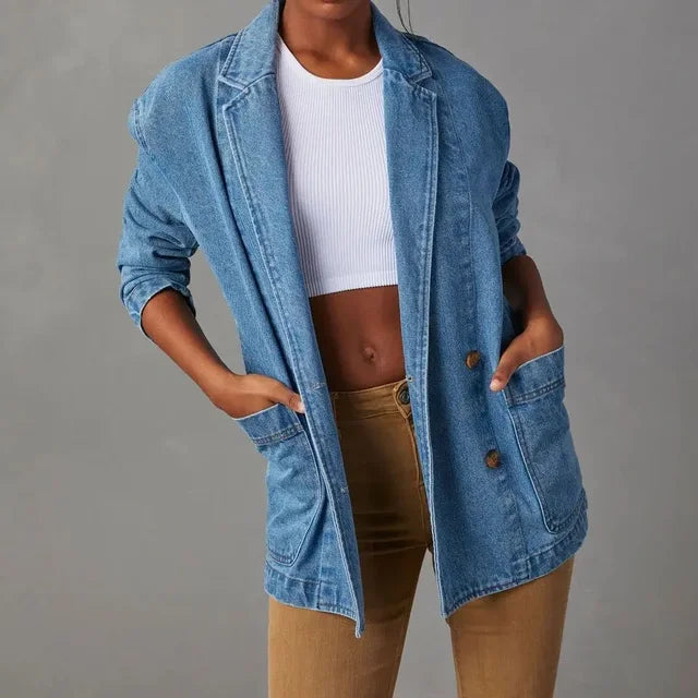 Denim Blazer Jas met Moderne Flair