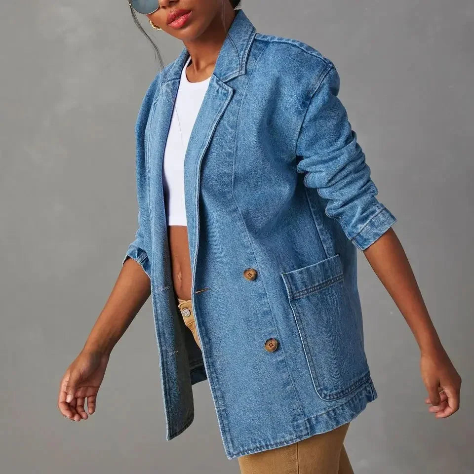 Denim Blazer Jas met Moderne Flair