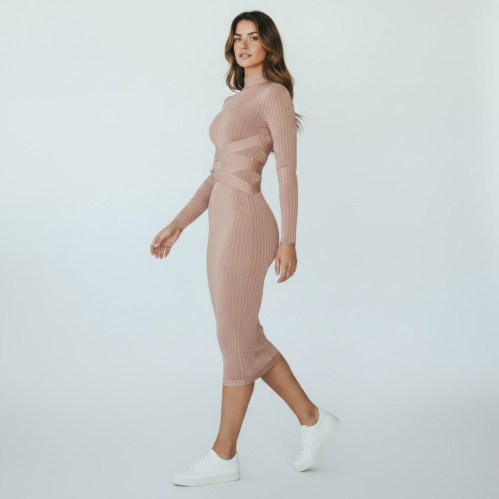 Eline | Dames Midi-Jurk - Hoogwaardige Stof, Elegante Kraag, Tijdloos Design