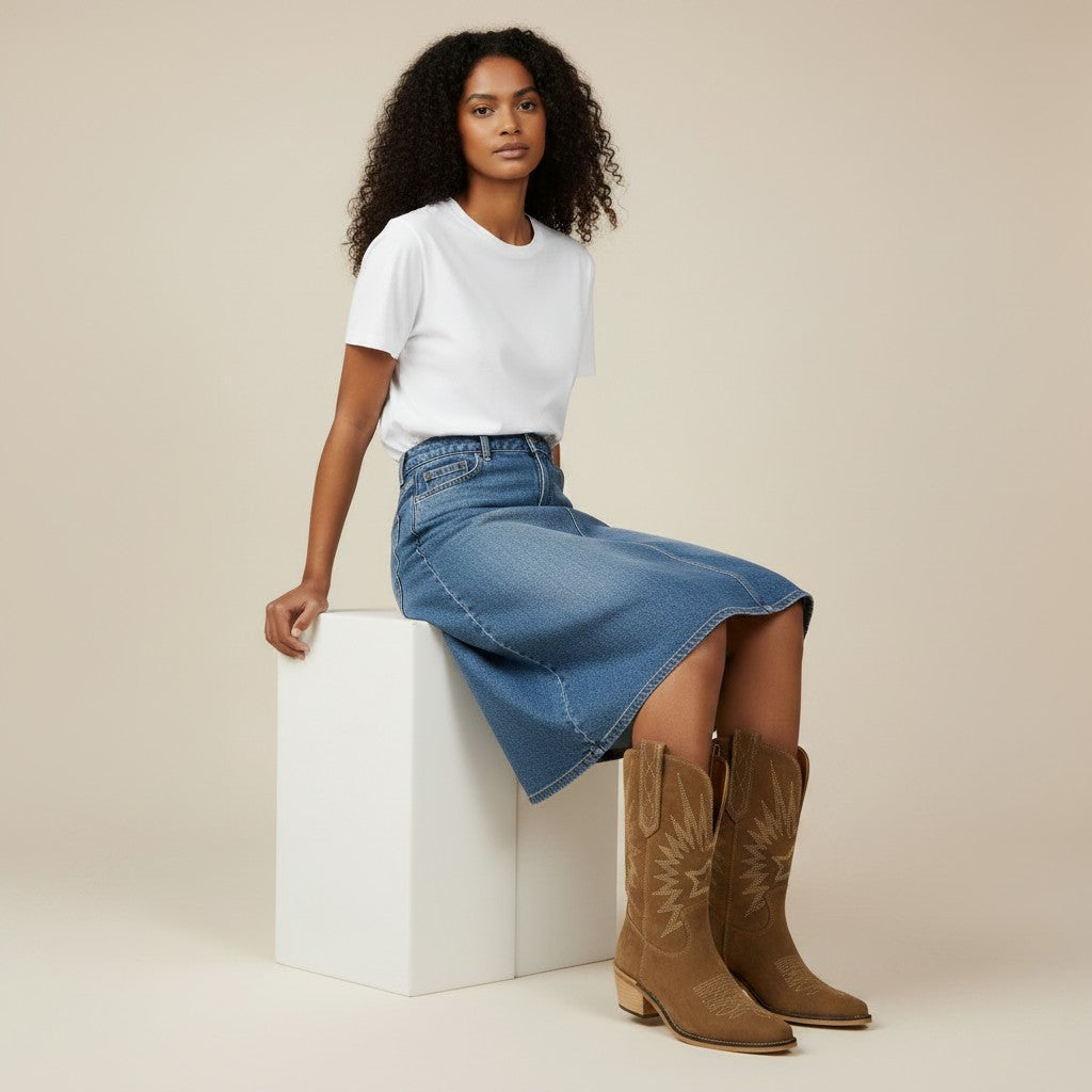 Yara | Western Look Suede Laarzen Dames - Suede, Geborduurd en Comfortabel