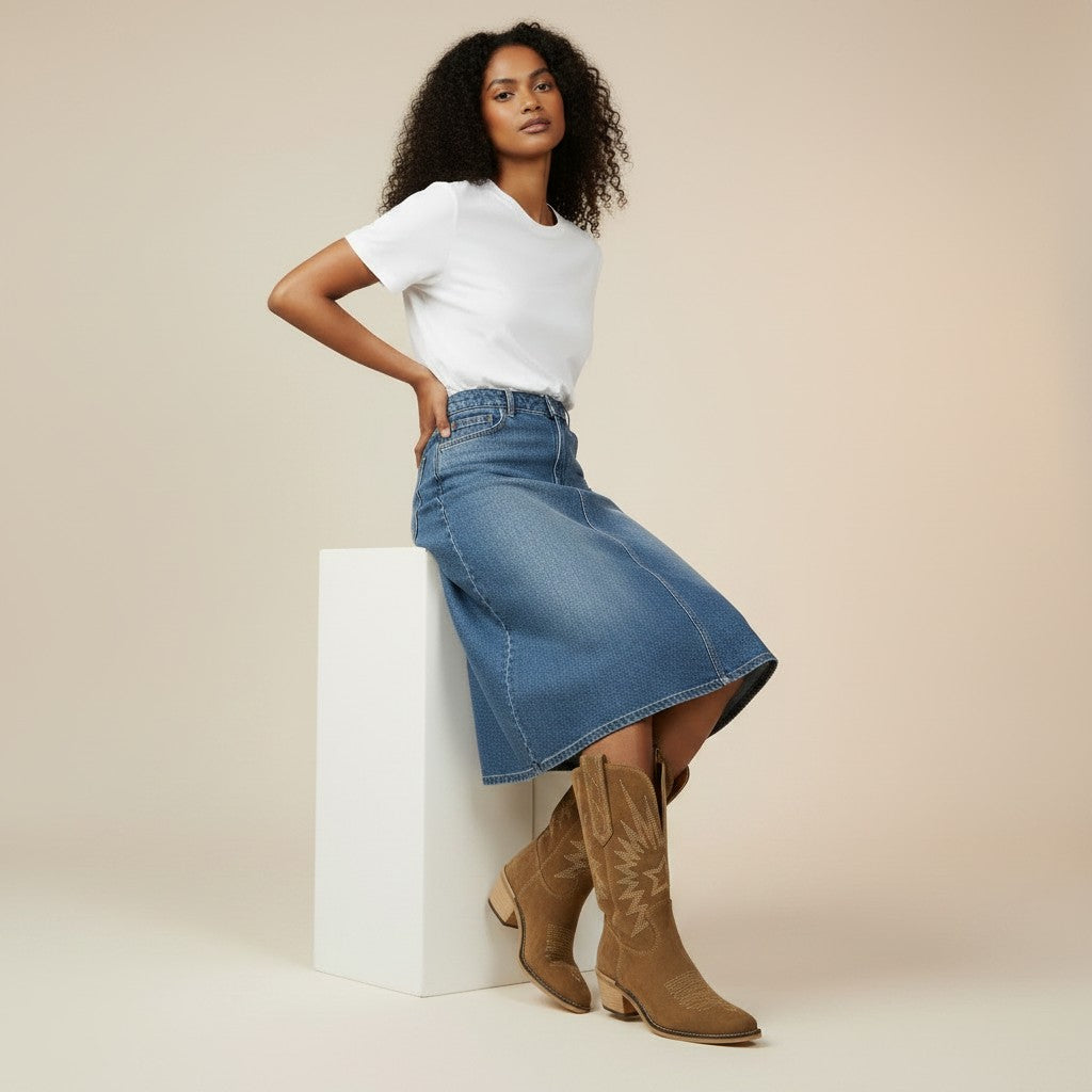 Yara | Western Look Suede Laarzen Dames - Suede, Geborduurd en Comfortabel