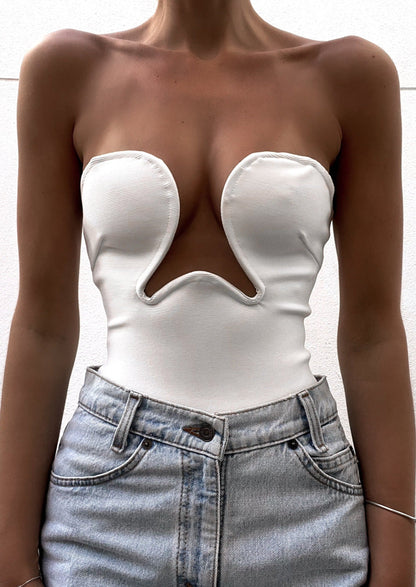 Ornelia | Witte Strapless Bustier Top – Luxe Stretch Pasvorm