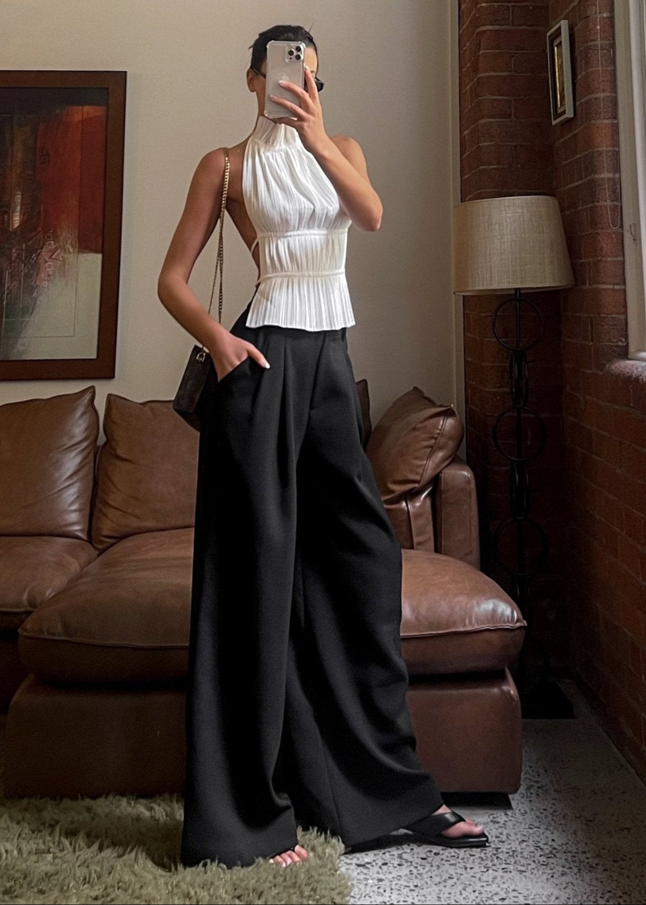 Mandi | Zwarte Hoge Taille Palazzo Pantalon