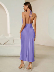 Wendy | Dames Lange Avondjurk - Satijn, Sexy Halternek voor Bruiloften 7