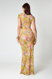 Joya | Kanten Set met Bloemenprint - Maxi Rok met Cropped Top