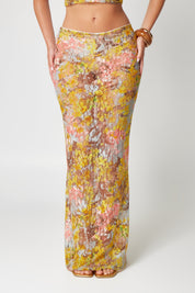 Joya | Kanten Set met Bloemenprint - Maxi Rok met Cropped Top