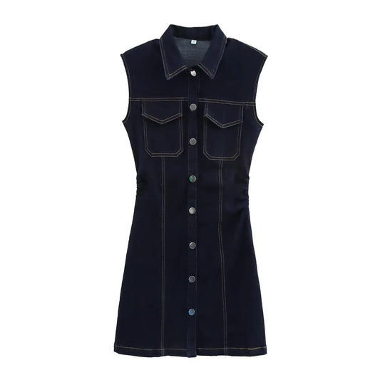 Jailey | Mouwloze Denim Mini Jurk – Getailleerde Pasvorm