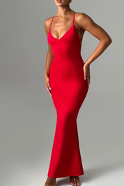 Lovi | Dames Stretch Bodycon Maxi Jurk - Elegant met Open Rug Design