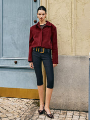 Zina | Suede Dames Jas - Lange Mouwen met Rits en Zakken