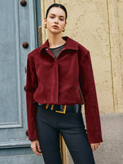 Zina | Suede Dames Jas - Lange Mouwen met Rits en Zakken