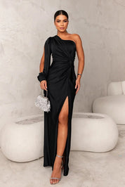 Zita | Elegante Satijnen One-Shoulder Avondjurk met Split