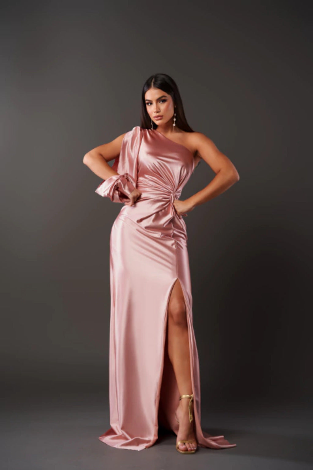 Zita | Elegante Satijnen One-Shoulder Avondjurk met Split