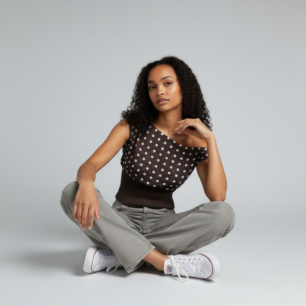Zoey | Off-Shoulder Top met Polkadot Print