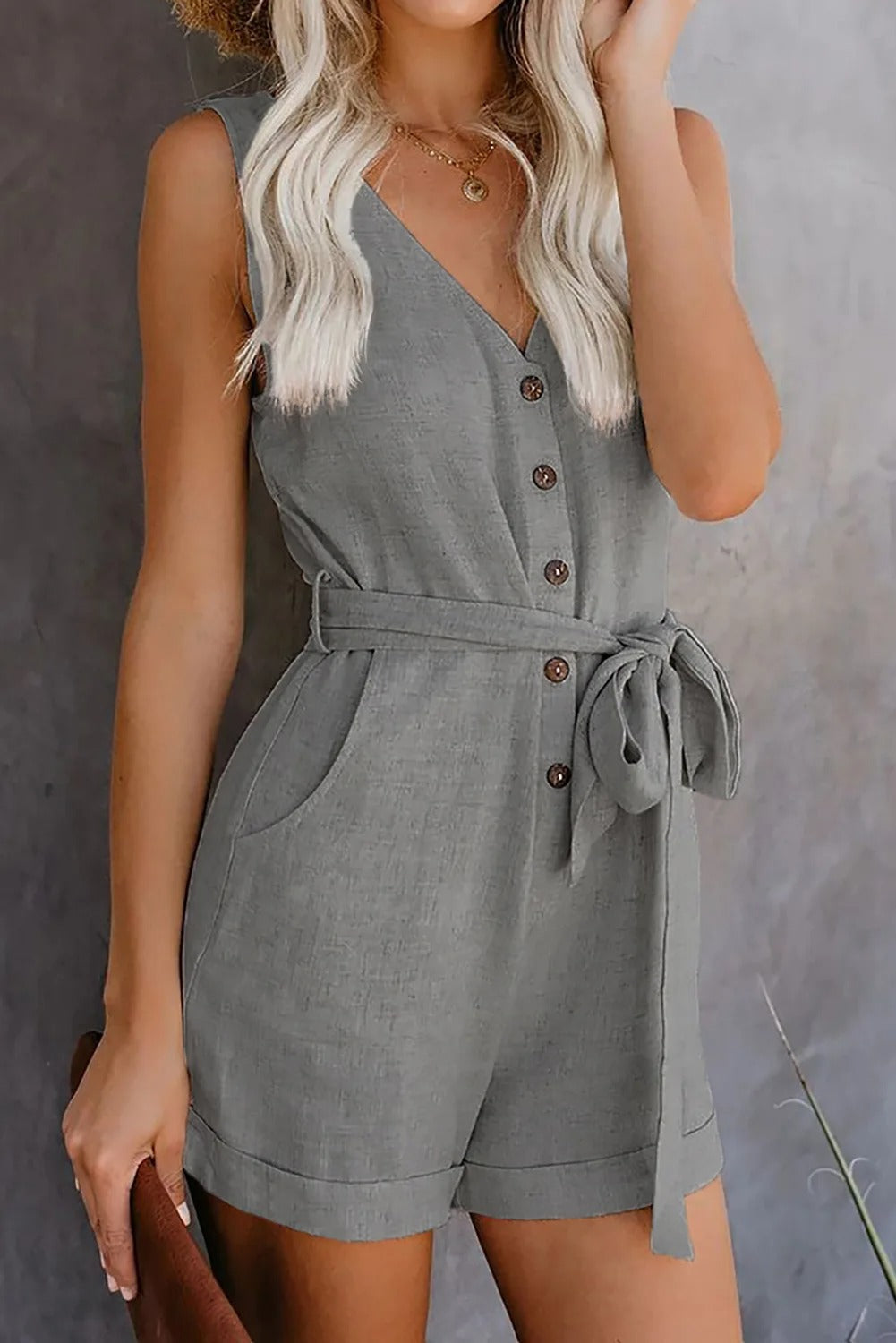 Pien | Playsuit met V-hals en Strik Ceintuur