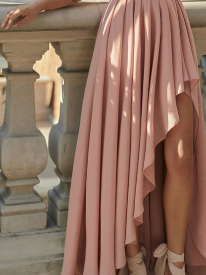 Jazmine |  Elegante One-Shoulder Maxi Dress met V-Hals