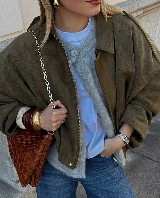 Fabiane | Oversized Suède Leren Jas voor Dames – Warm & Stijlvol