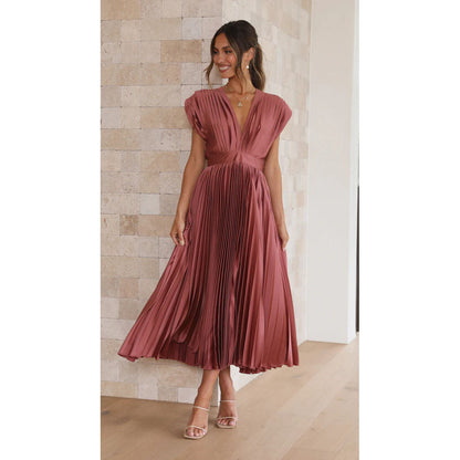 Demia | Elegante Dames Midi-jurk met Plissérok – V-hals