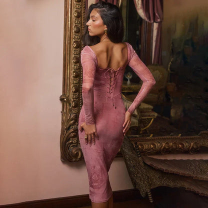Nami | Dames Roze Bodycon Midi Gala Jurk