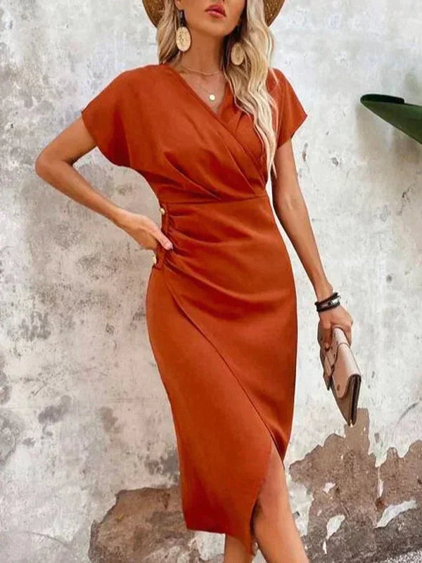 Elegante Satijnen Zomerjurk V-Hals Dames Midi