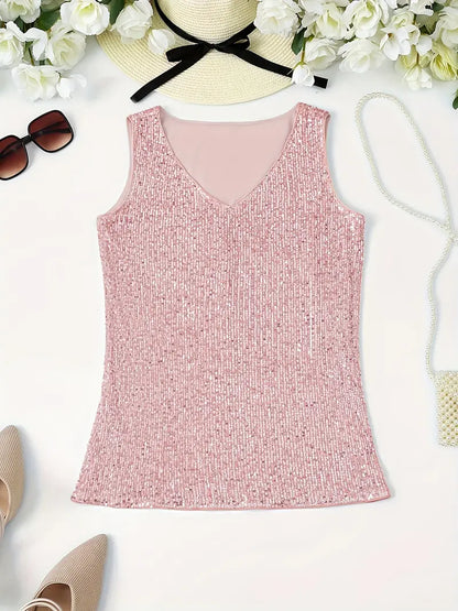V-Hals Glitter Pailletten Top