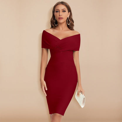 Kaiana | Getailleerde Elegante Off-Shoulder Midi Jurk met Stretchstof
